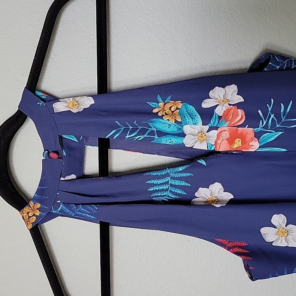 Express NWT Romantic Girly Blue Tropical Luau Floral Halter Neck Dress size 14 - Picture 4 of 11